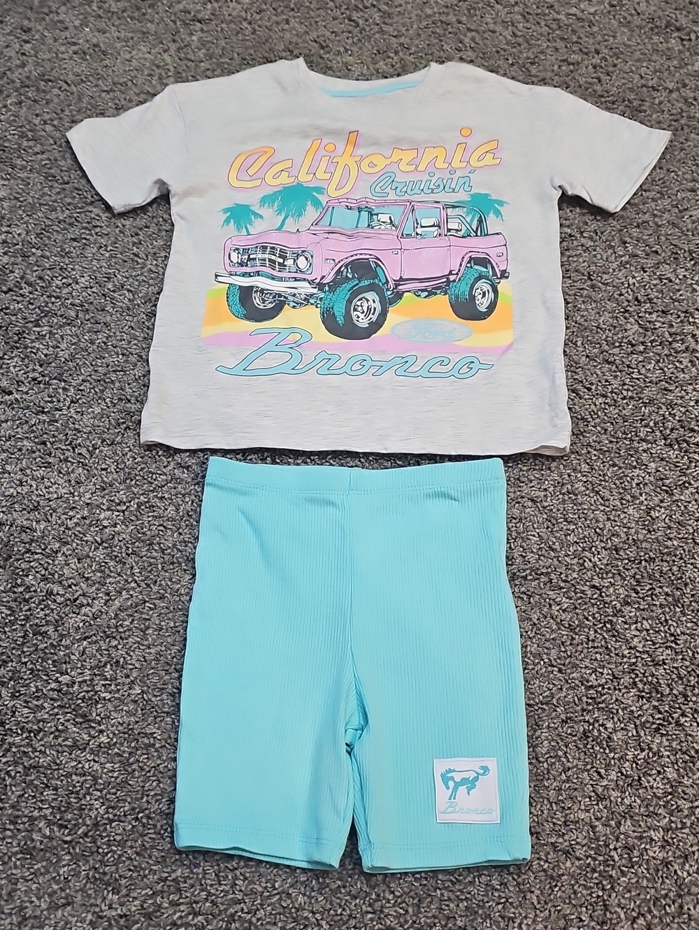 NWOT Ford Kids Pajama Set - White Tee with Pink & Aqua Graphic, Aqua Shorts